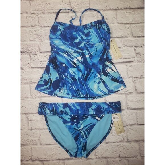 NEW Peyton & Parker Women's Size Small Blue Tie Dye 2pc Tankini Swimsuit Set - Picture 1 of 5